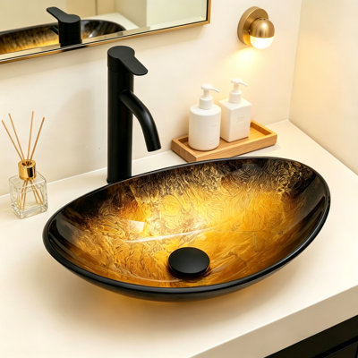 Lavabo pour salle de bain en verre trempé ovale 18,5 "x l 12" avec drain escamotable