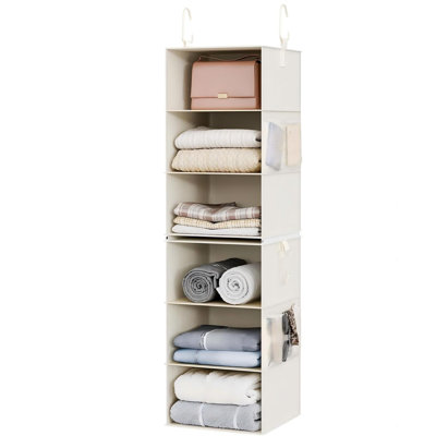 6-Shelf Closet Organizers, Two 3-Shelf Separable Hanging Shelves, White & Ivory