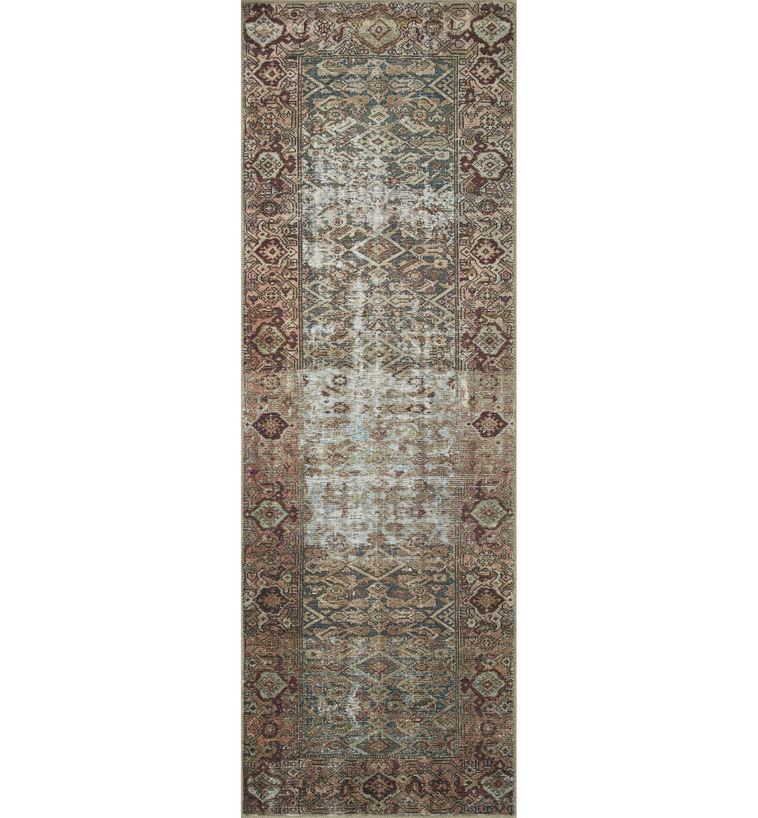 Georgie Oriental Moss/Salmon Area Rug, Runner 3' x 12'