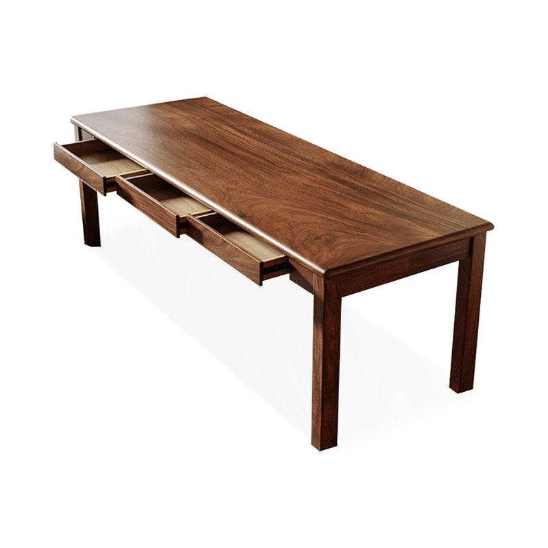 Long bureau en bois massif noyer minimaliste avec trois tiroirs, 70.87"W*23.62"D*29.53"H