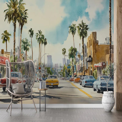 Papier peint mural, rue Palm Tree Boulevard City