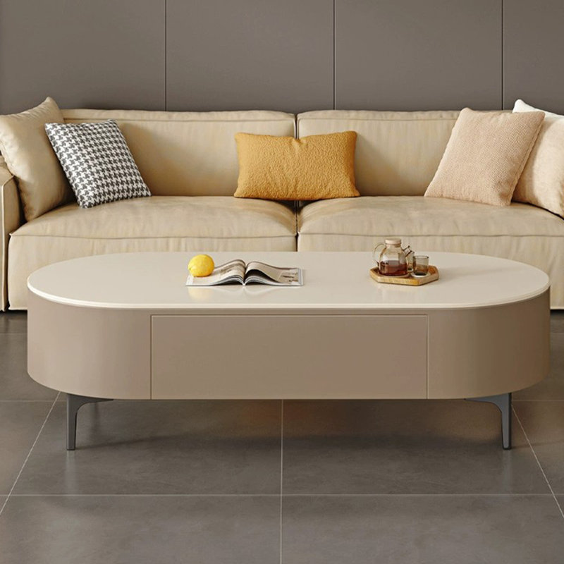 Modern simple elliptical rock table, 13.8" H x 47.2" L x 23.6" W, Dark Gray