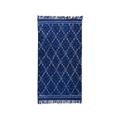 Tapis bleu en coton tissé à plat à la main à motif géométrique Crickhollow