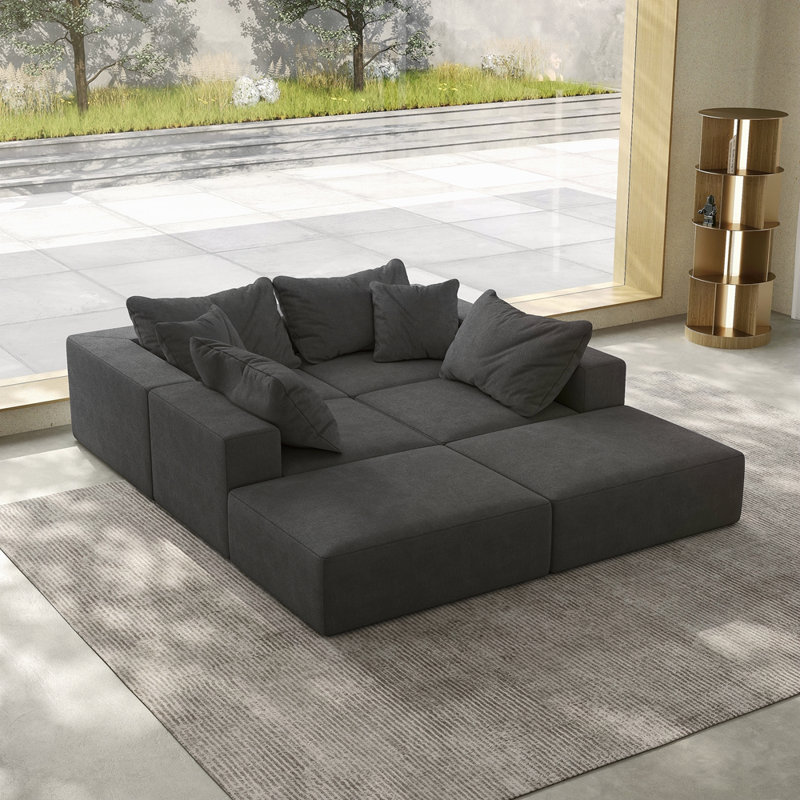 Boneless Upholstered Modular Sectional Sofa Couch, Gray
