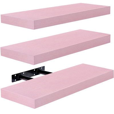 Sorbus Floating Shelves for Wall – 16 Inch Floating Shelf for Kitchen, Bedroom, Living Room, Bathroom, Home & Wall Decor - Mounted Bathroom Shelves with Invisible Brackets - 3 Pack - Soft Pink