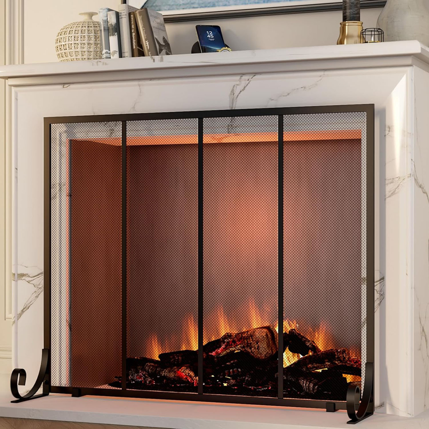 Hokku Designs Flat Panel Wrought Iron Fireplace Screen - Decorative ...