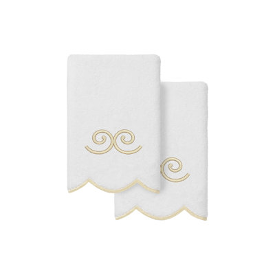  100% Turkish Cotton SYMMETRA Scallop 2PC Embellished Fingertip Towel Set