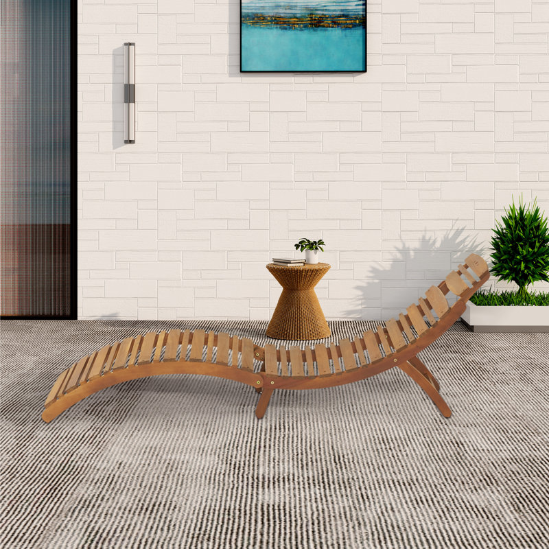 Liev Outdoor Acacia Wood Chaise Lounge, Brown