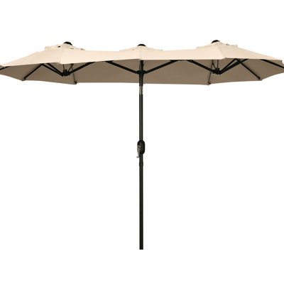 Grand parasol de 9,5 pi avec abri double inclinable, manivelle, 3 bouches d'aération, 12 nervures, brun pour la terrasse