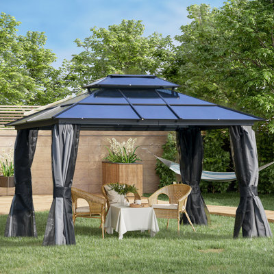 10' X 12' Gazebo Canopy With Double Polycarbonate Roof, Aluminum Frame, Impressive For Patio, Garden, Backyard, Deck, Lawn, Gray Charming -