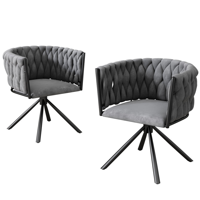 31cm H Tufted Velvet Upholstered Metal Armchair, Grey, 2
