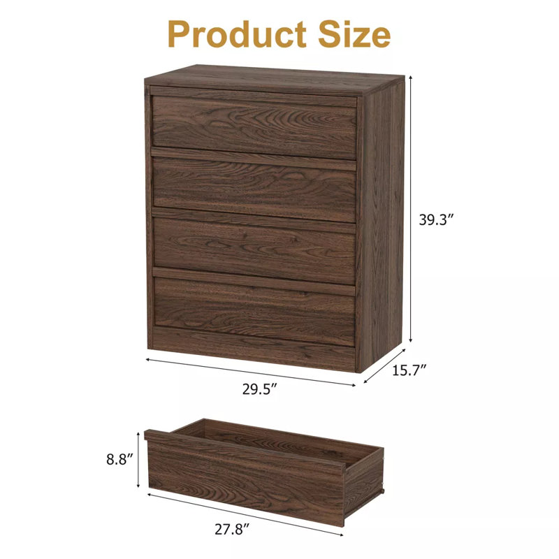 4 Drawer Nightstand for Bedroom, 39" Tall End Side Table with Large Storage & Anti-Tip Design
