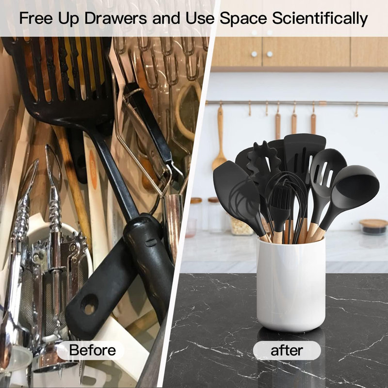 Glossy White Ceramic Utensil Holder