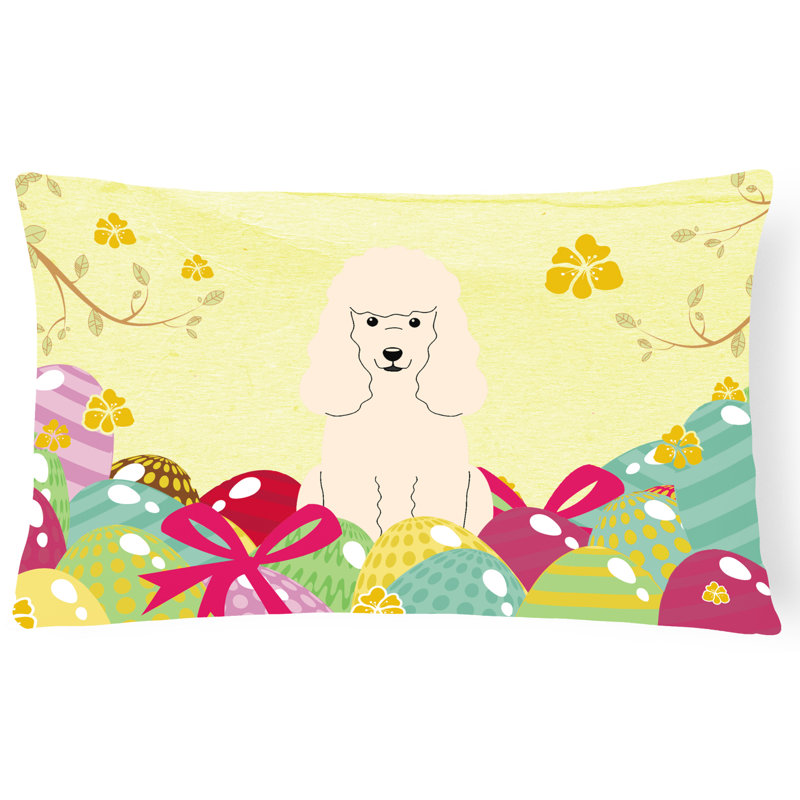 Coussin caniche de pâques œufs, blanc