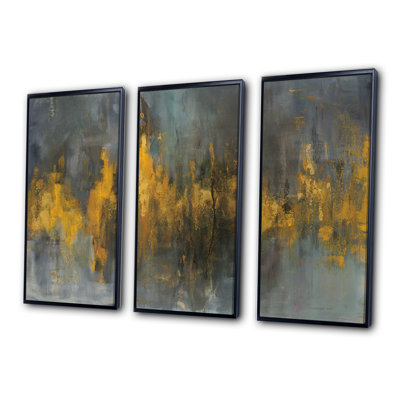 «Black and Gold Glam Abstract», peinture sur toile 3 pièces
