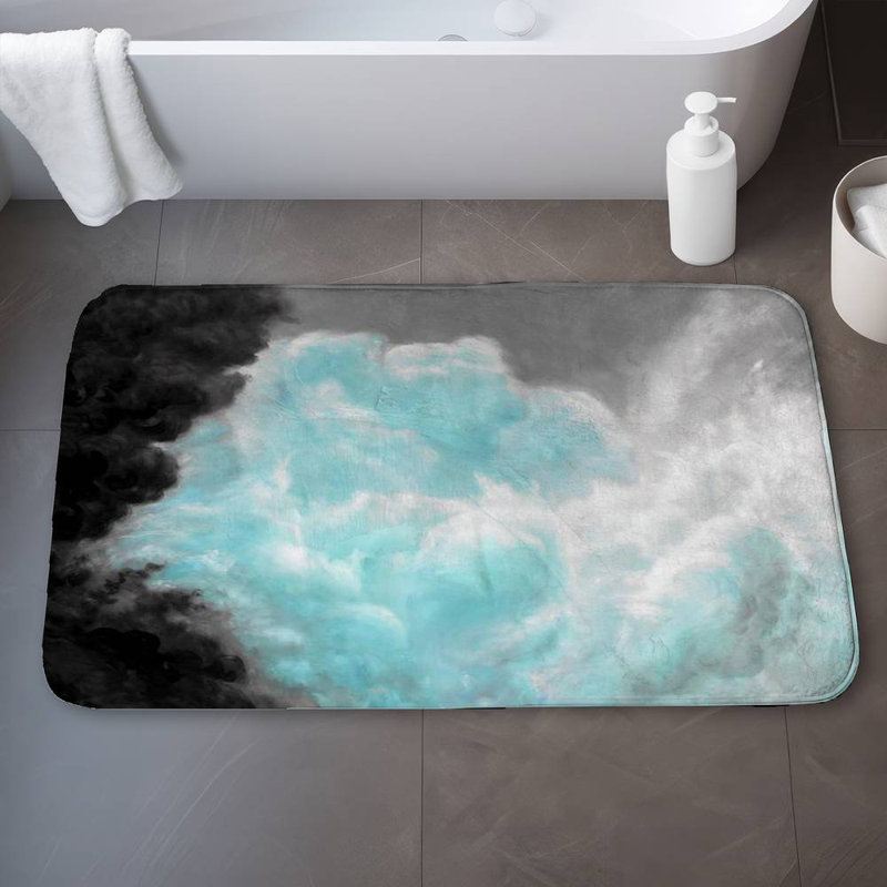 Falishia Microfiber Non-Slip Bath Mat, White/Black/Light Blue