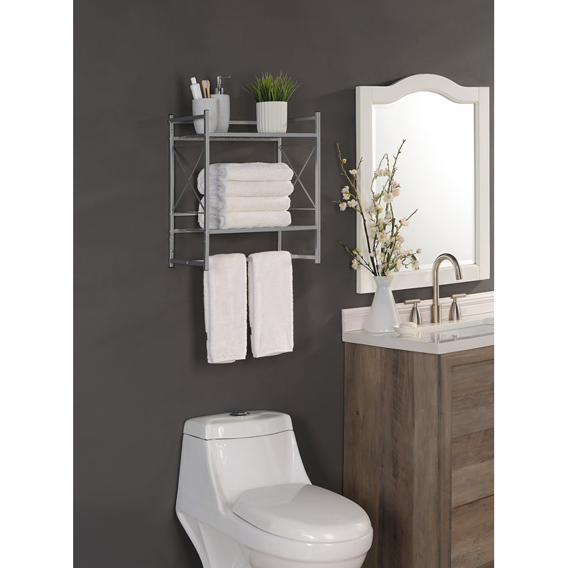 Silver Wall-Mounted 2-Tier Bathroom Shelf with Towel Bar
