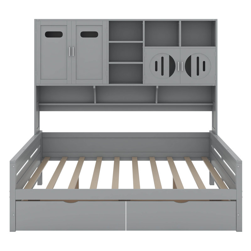 Lit de jour en bois avec tiroirs, Complet/Double, Gris