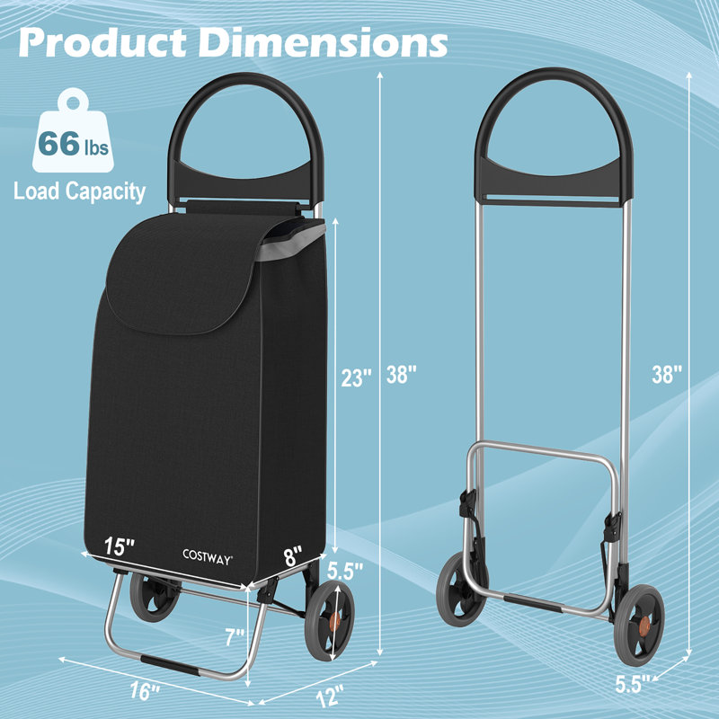 38'' H x 16'' W 1 Utility Cart with Wheels, Black