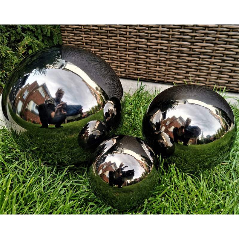Dawit Stainless Steel Gazing Ball, 20cm H x 35cm W x 30cm D, Black polish