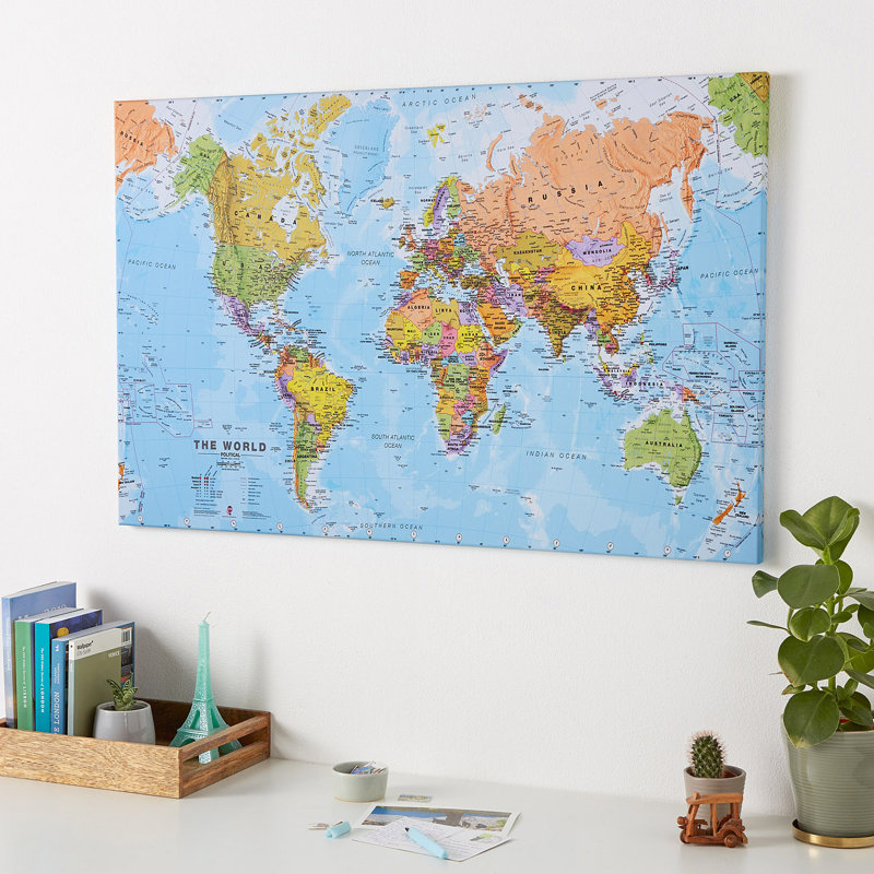 Political World Map - Wrapped Canvas Print, 91cm H x 122cm W x 4cm D