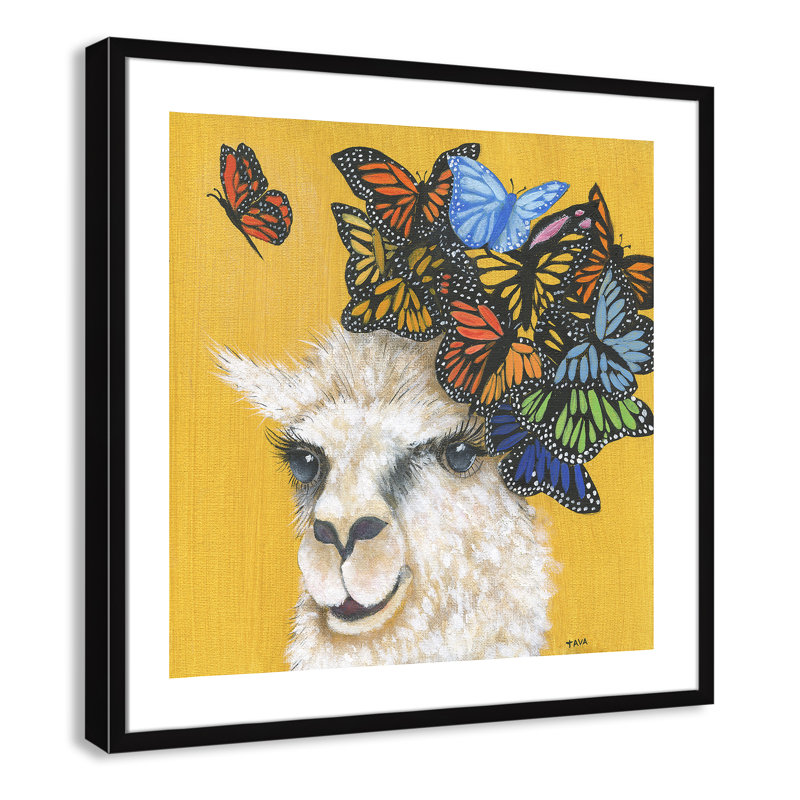 Art sur toile llama, H 27,5 po x l 27,5 po x P 1,18 po, Cadre noir