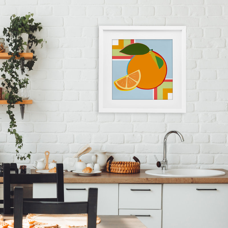«Geometric Orange Fruit», reproduction encadrée sous verre, design par Daniela Santiago, H 16 po x l 16 po
