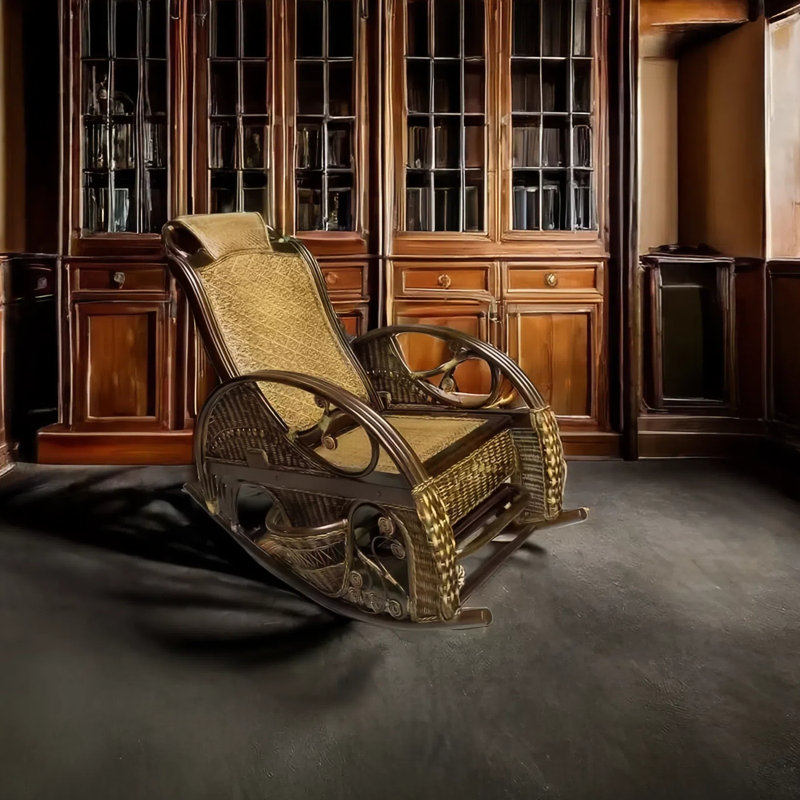 Chaise berçante décontractée en rotin naturel tissé à la maison, Brun