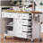 Covered 52-inch Kitchen Island, Embossed Kitchen Island, Rolling Spice Rack, Towel Rack, 2 Doors, 5 Drawers, Kitchen Storage Cart with Adjustable Shelves, White-1479295875