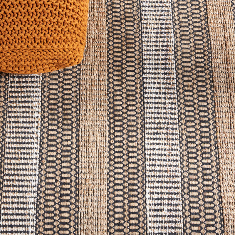 Tapis tissé à plat à motif géométrique noir / naturel Friedland, Rectangle 3 pi x 5 pi