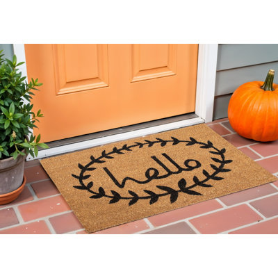 17" X 29" Natural And Black Hello Outdoor Coir Door Mat