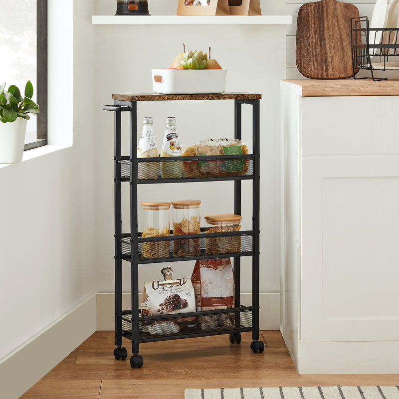 Rolling Storage Cart, 30.3" H x 17.9" W x 5.1" D, Rustic Brown/Classic Black