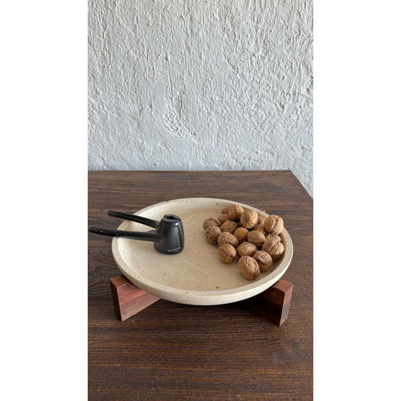 Serving Bowl With Wooden Feet, Ivory