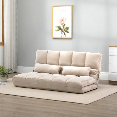 Chaise longue ajustable, pliante avec 2 coussins, beige, conception peu encombrante, pour différentes utilisations, concept, usages multiples