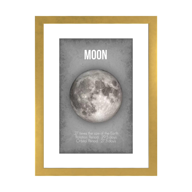 Décoration murale lune pour enfants, H 32 po x l 24 po x P 1 po, Papier encadré doré