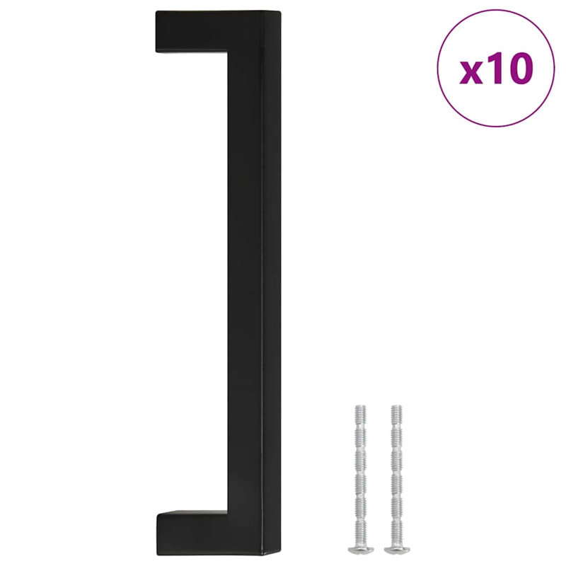 Metro Lane Cabinet Handles 10 Pcs Black 64 Mm Stainless Steel, 160mm, Black