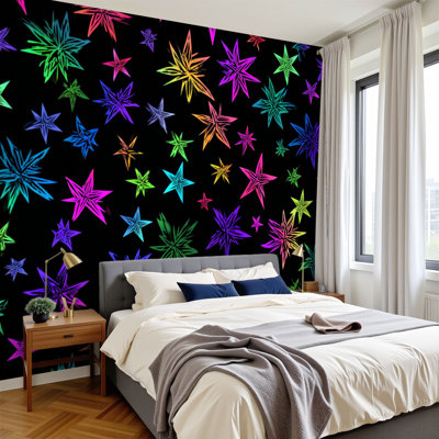 Papier peint adhésif autocollant néon lumineux et brillant 100 "H x 144" l 100 "PVC amovible, papier peint mural auto-adhésif pour chambre à coucher, bureau à domicile