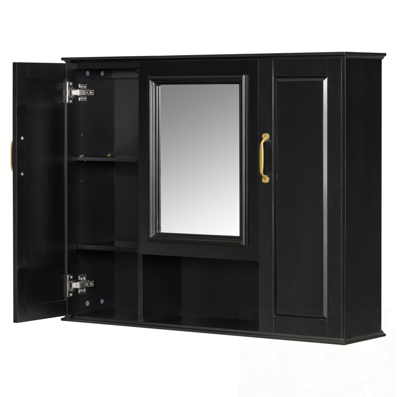 Wall Mounted Brimfield Cabinet with Mirror and 3 Doors, Black