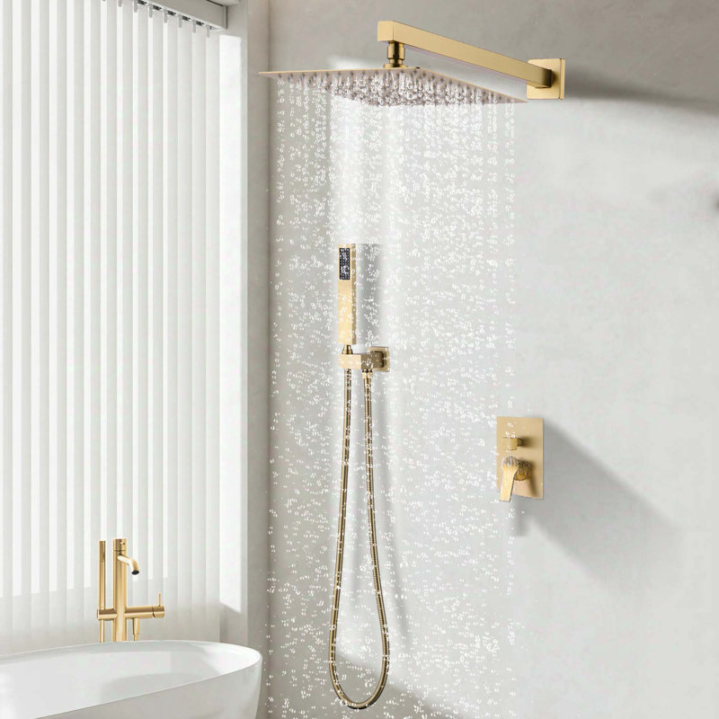 12" Brushed Nickel Shower System, Wall Mount Rainfall Shower Head System