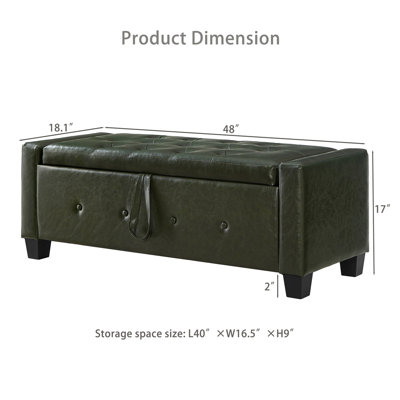 Banc avec repose-pieds 48 po avec rangement, banc pour chambre à coucher, salon, couloir, repose-pieds rembourré en similicuir capitonné