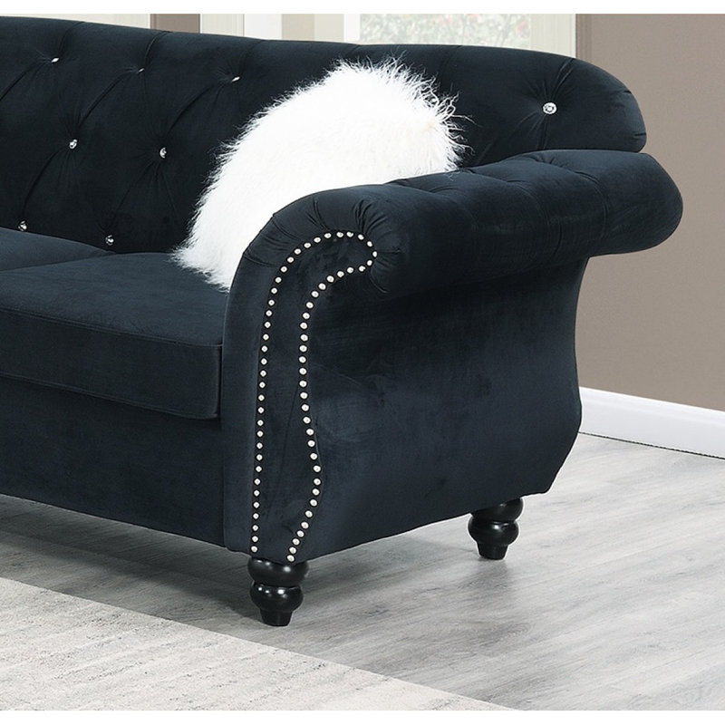 Ensemble de canapé en velours noir 2 pièces Meuble de salon rembourré avec canapé