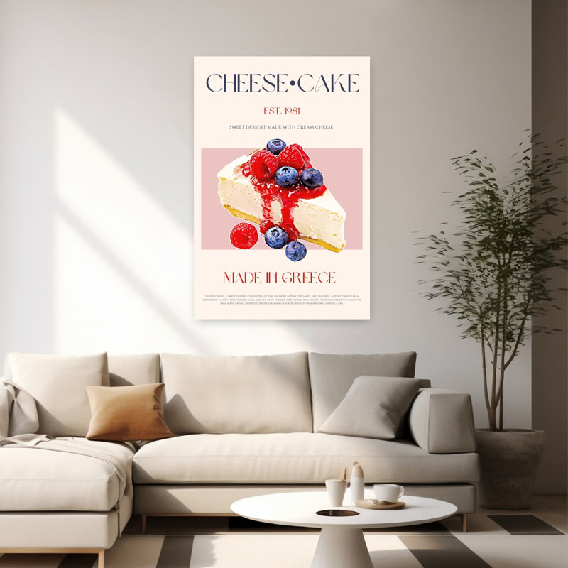 Art mural contemporain grec tranche de gâteau au fromage grec, H 60 po x l 40 po