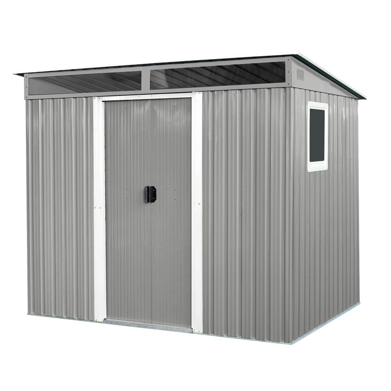Remise de rangement extérieure en métal avec fenêtre et plaque transparente, H 77,28 po x l 93,77 po x P 68,52 po