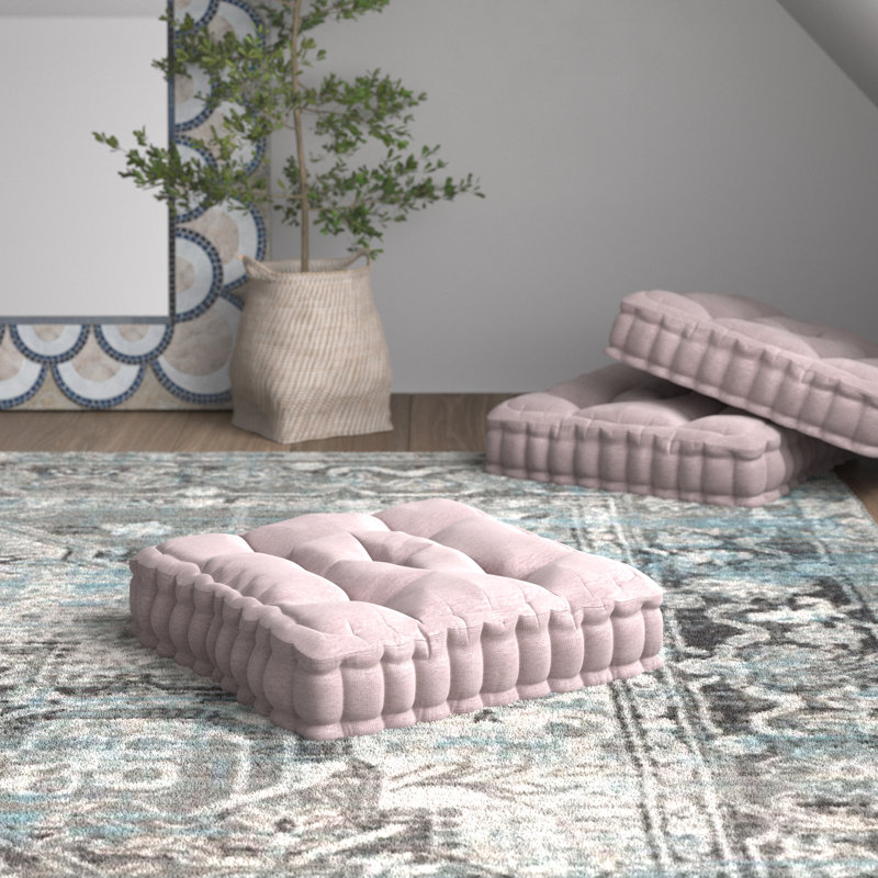 Coussin de sol carré en chenille poly A Alez, Rosé, Carré 20 po