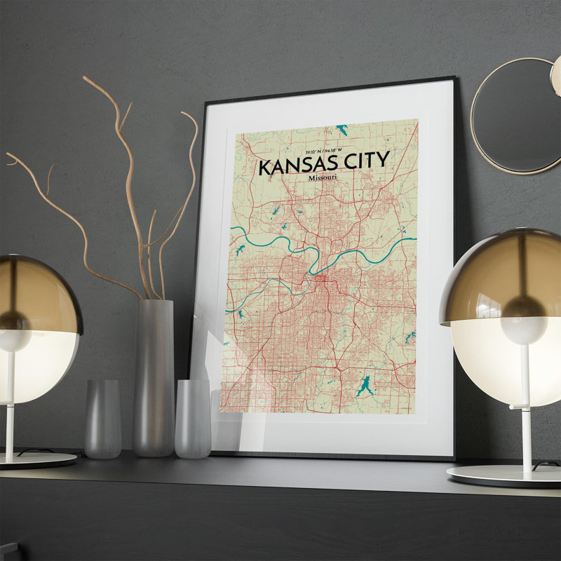 «Kansas City Map», reproduction d'impression sur affiche en beige, H 17 po x l 11 po