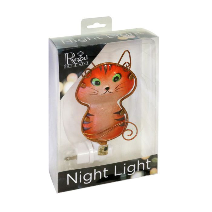 Orange Cat Shaped LED Night Light with Metal Frame