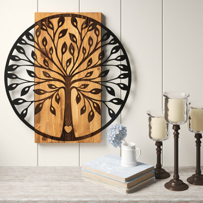 Élégant accessoire mural décoratif en bois, noir et noyer, 22,0 po x 22,8 po | Cadre 100% métal (épaisseur: 0,05 pouce), envers 100% bois (épaisseur: 1,2 pouce) | Parfait pour la décoration intérieure et les espaces modernes