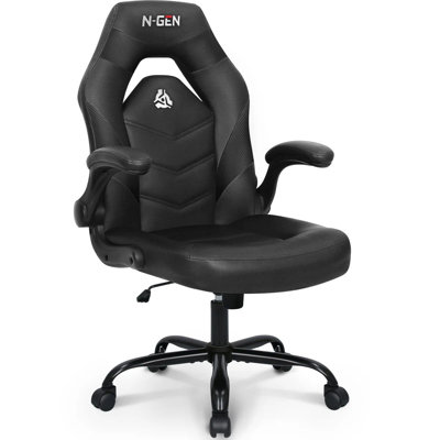 N-GEN Adjustable Ergonomic Faux Leather Swiveling PC & Racing Game Office Desk Chair with Flip-Up Arms