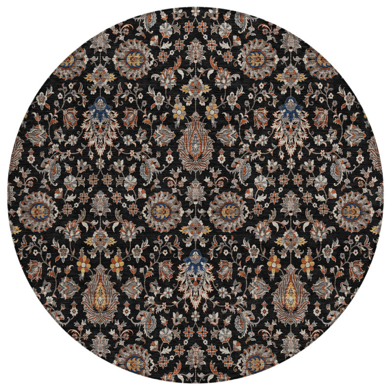 Machine Washable Indoor/Outdoor Husby ACN2192 Global Rug, Round 8'