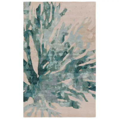 Tapis bleu sarcelle et crème imprimé à la main Maddux (8 pi x 10 pi)